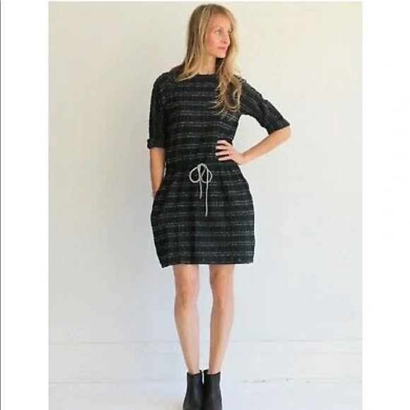 Ace & jig lake tie waist black zodiac stripe dress medium - Picture 1 of 10